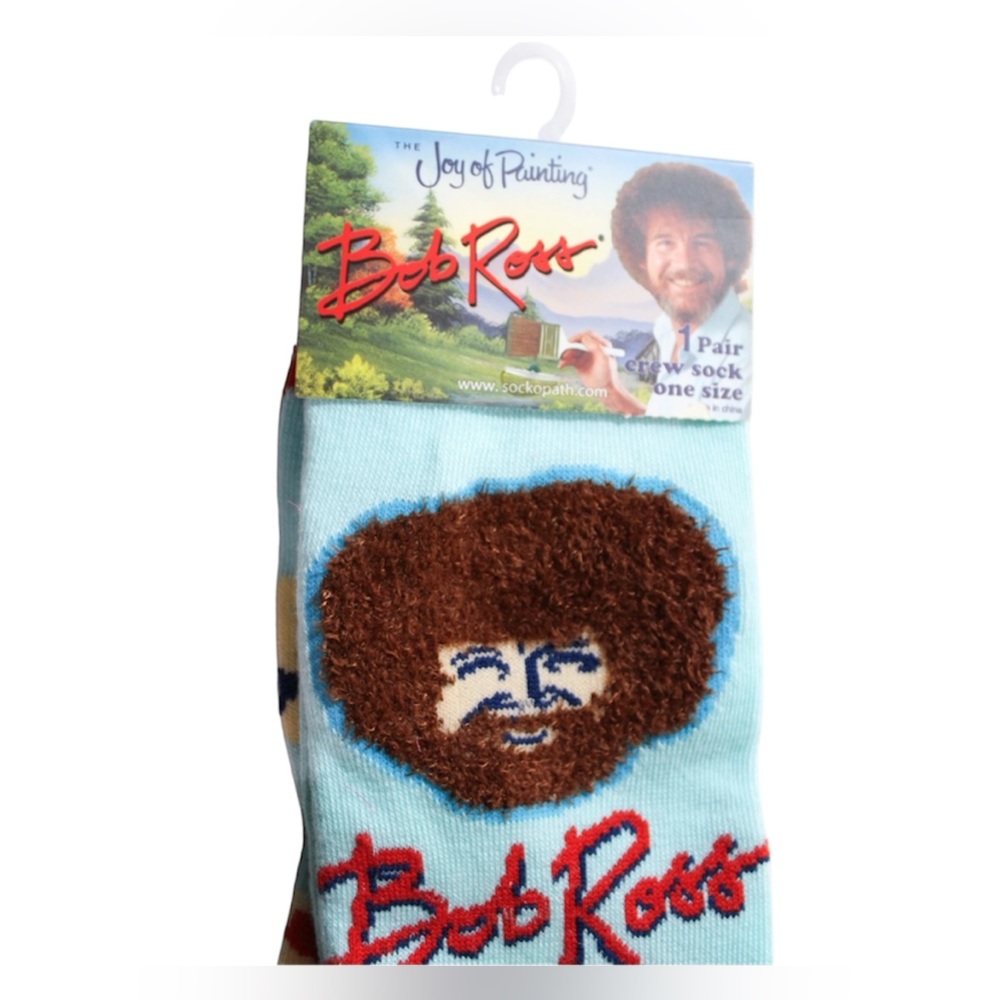 NWT SOCKOPATH Bob Ross Novelty Crew Socks multi color one size Joy of Painting